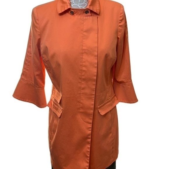 Etcetera Spring Trench Coat Coral with Gold Buttons and Polka Dot Lining - Picture 7 of 11